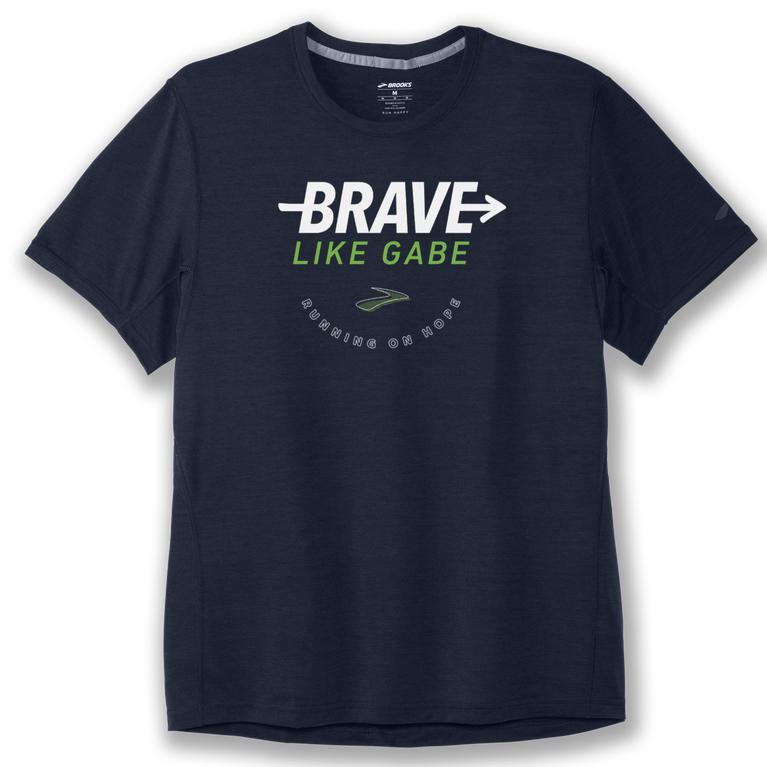 Brooks BLG Distance Graphic SS Men's Short Sleeve Running Shirt - Navy (64037-PJAK)